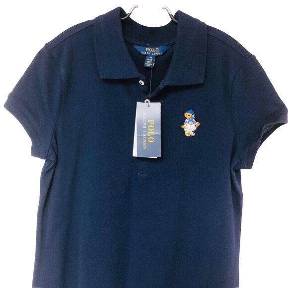 NWT Polo Ralph Lauren Dress Girls L 12 14 Embroidered Bear Navy Blue Preppy $50 - Picture 3 of 7